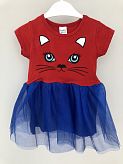 Платье для девочки Кошечка красное с синим 002