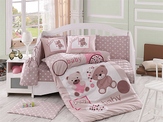 Комплект постельного белья в детскую кроватку HOBBY Sateen  Ponpon бежевый 100*150 - ціна
