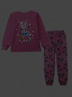 Утеплення піжама для дівчинки Фламінго Єдиноріг на ковзанах рожева 329-328 - фото