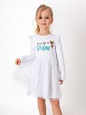 Трикотажное платье для девочки Mevis Оленёнок белое 3845-03