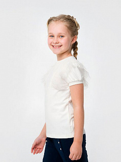 Блузка трикотажна з коротким рукавом для дівчинки SMIL молочна 114798 - фото