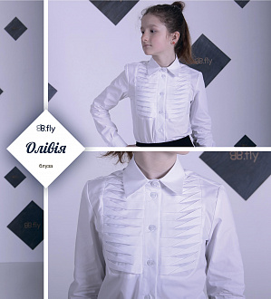 Блузка з довгим рукавом для дівчинки B.Fly Олівія біла - фото