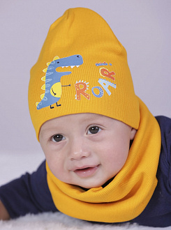 Комплект шапка і хомут дитячий Semejka Діно гірчичний 9322 - фото