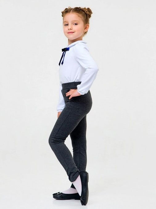 Брюки трикотажные для девочки SMIL темно-серый меланж 115425 - фото