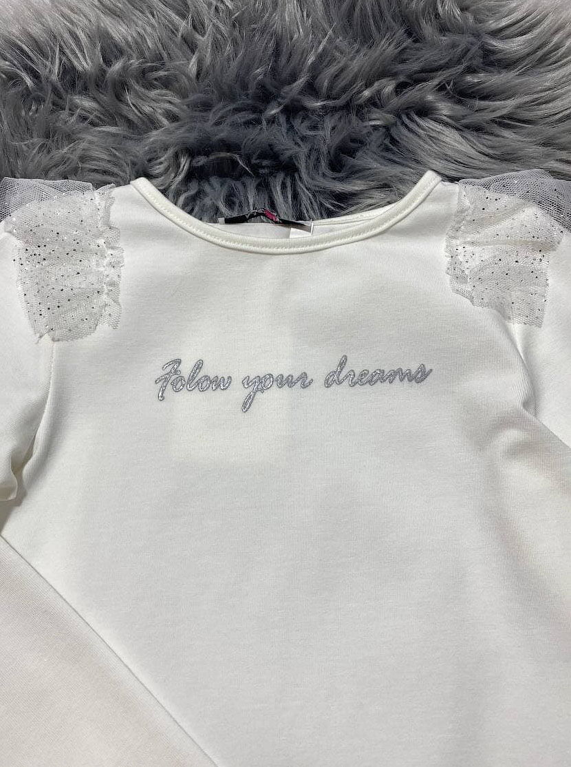 Трикотажная блузка для девочки Mevis молочная 3787-02 - фото