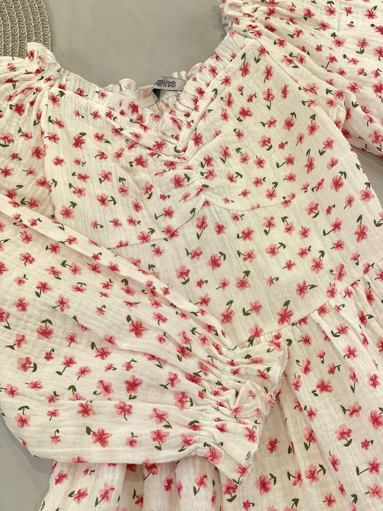 Платье для девочки муслин Mevis Цветочки белое с розовым 5037-04 - фотография