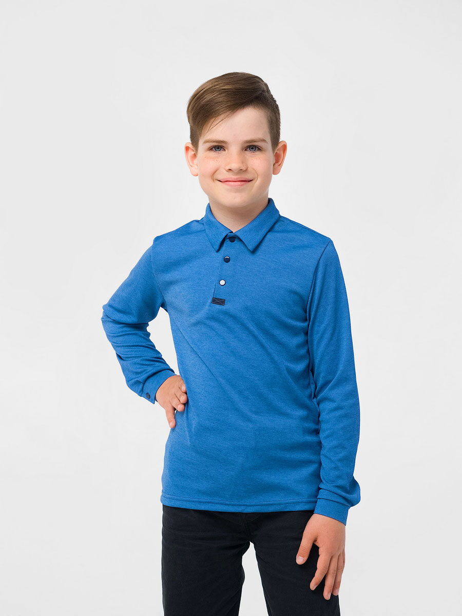 Футболка-поло с длинным рукавом для мальчика SMIL синий меланж 114717 - цена