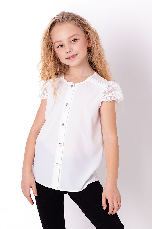 Блузка с коротким рукавом для девочки Mevis молочная 3680-02 - цена