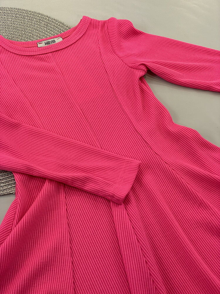 Платье в рубчик для девочки Mevis розовый неон 4934-01 - купить