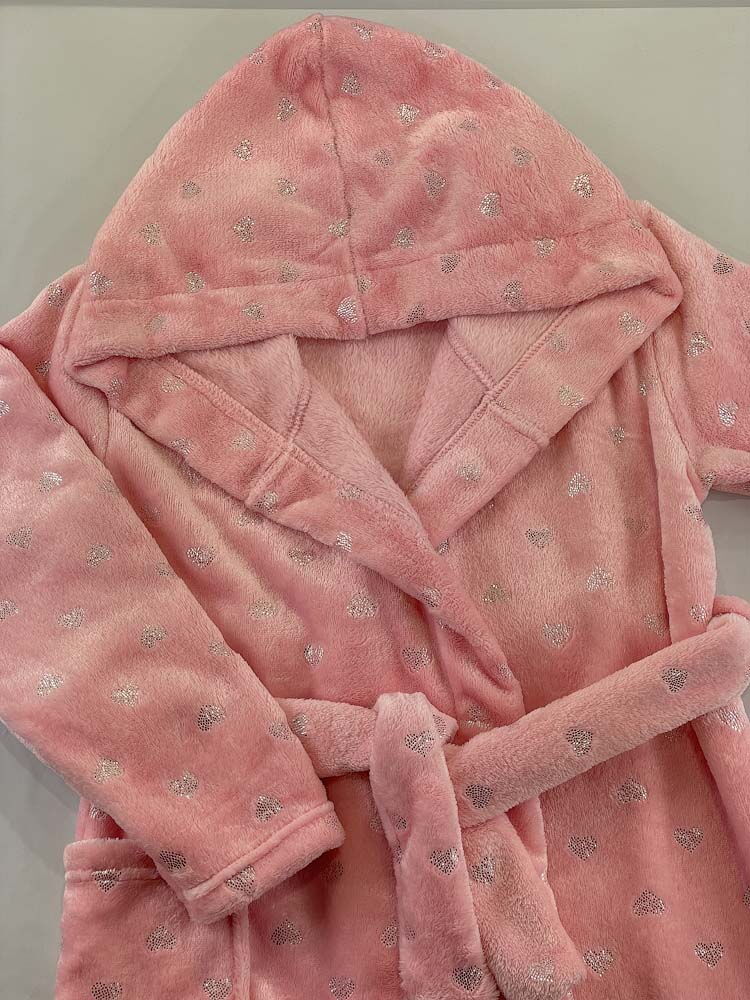 Теплый халат вельсофт для девочки Фламинго Сердечки розовый 883-916 - фото