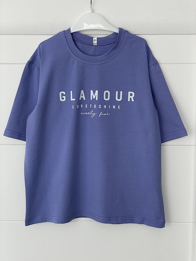Базовая футболка оверсайз для девочки Glamour сиреневая 120525 - цена