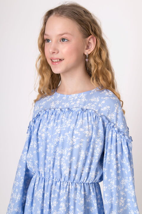 Платье для девочки Mevis Цветочки голубое 4991-03 - фото