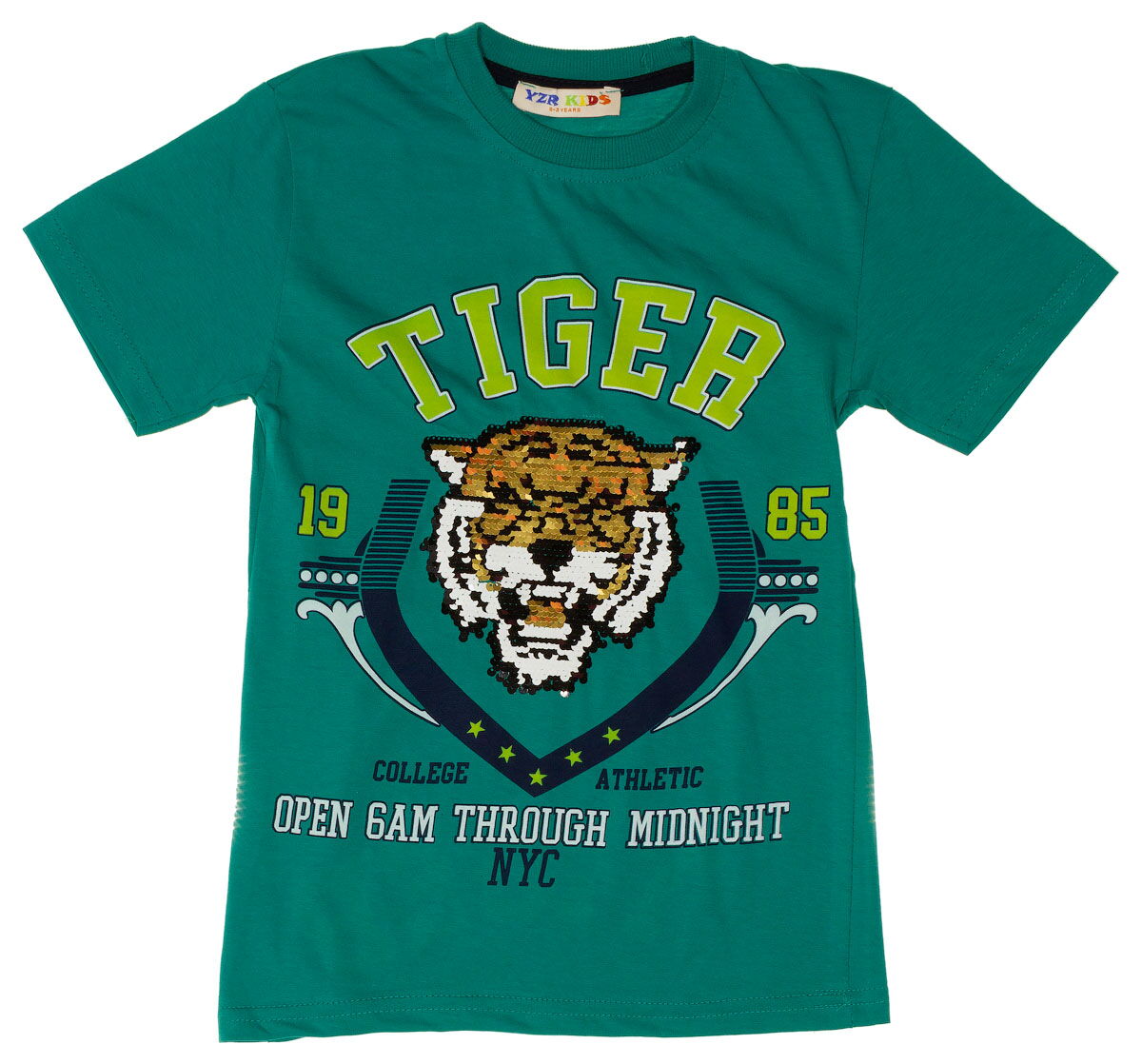 Футболка с пайетками для мальчика TIGER зеленый - фото