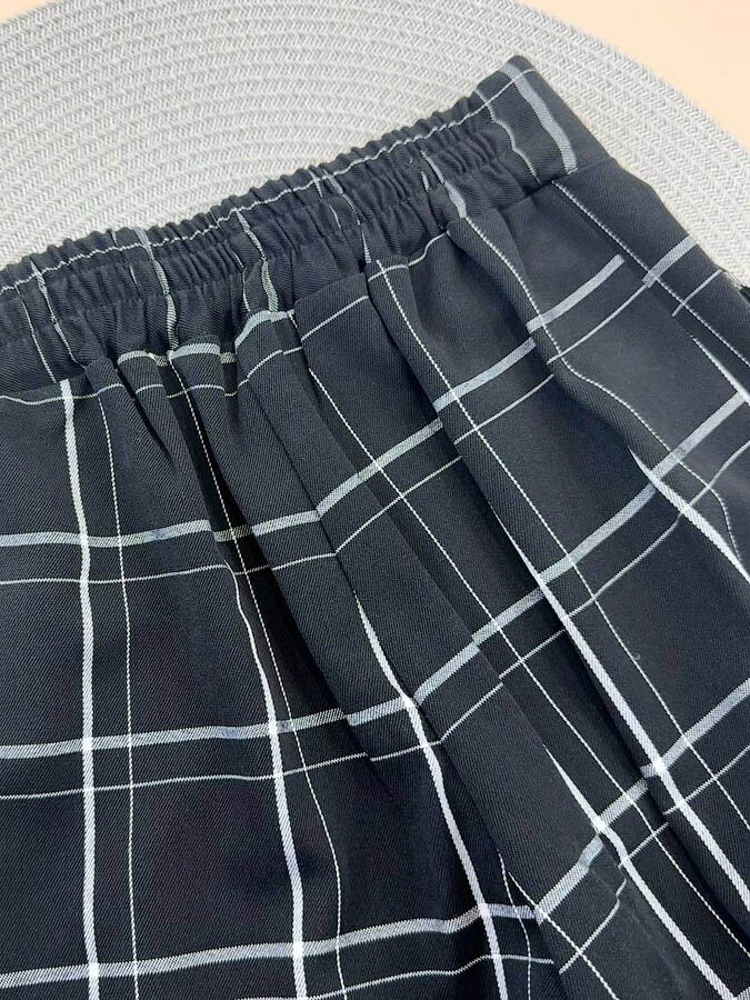 Брюки-палаццо для девочки Mevis Клетка черные 5158-01 - картинка