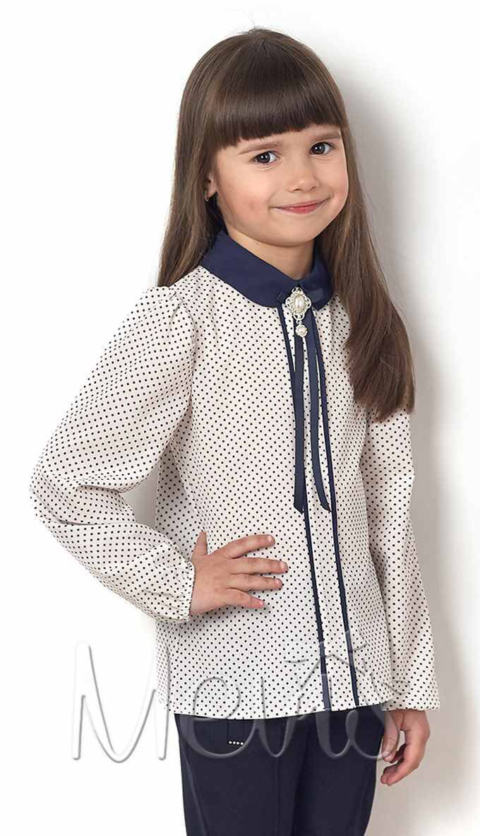 Блузка c длинным рукавом для девочки Mevis молочная 2513-01 - цена