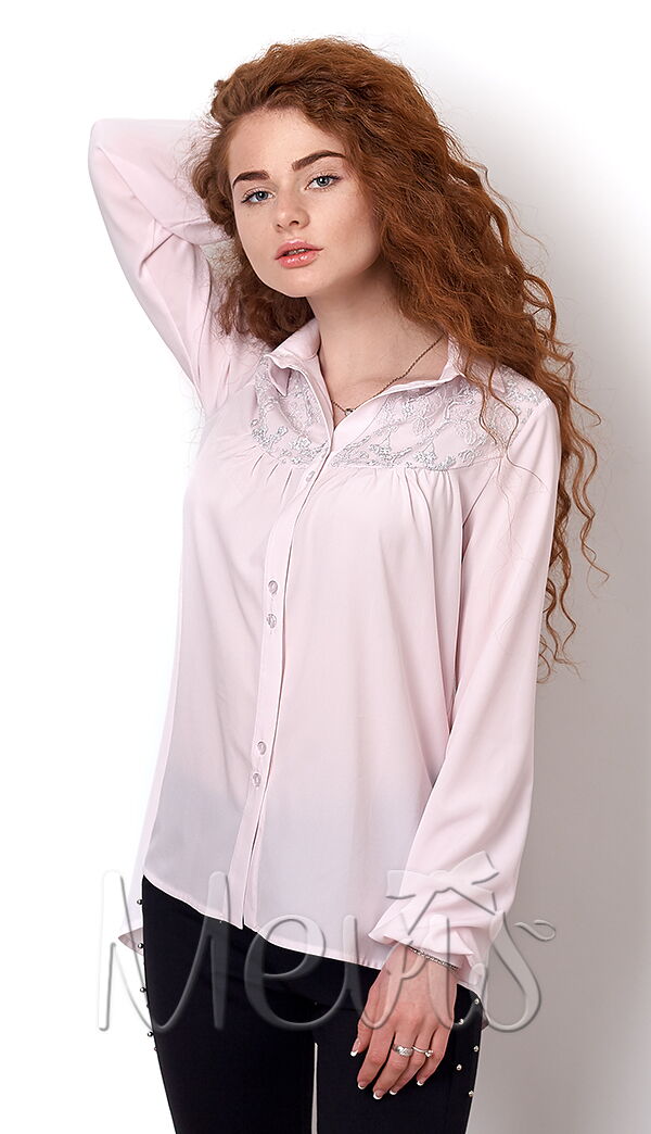Блузка нарядная с длинным рукавом для девочки Mevis пудра 2480-02 - цена