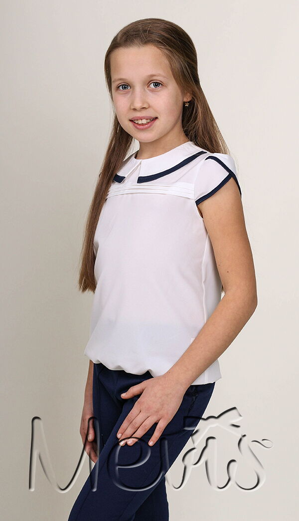 Блузка с коротким рукавом для девочки MEVIS молочная 2459-01 - цена