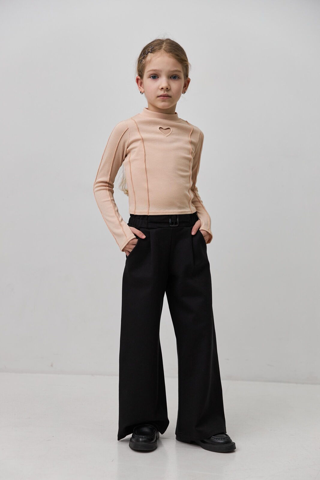 Брюки-палаццо для девочки трикотаж Valza черные 5102 - фото