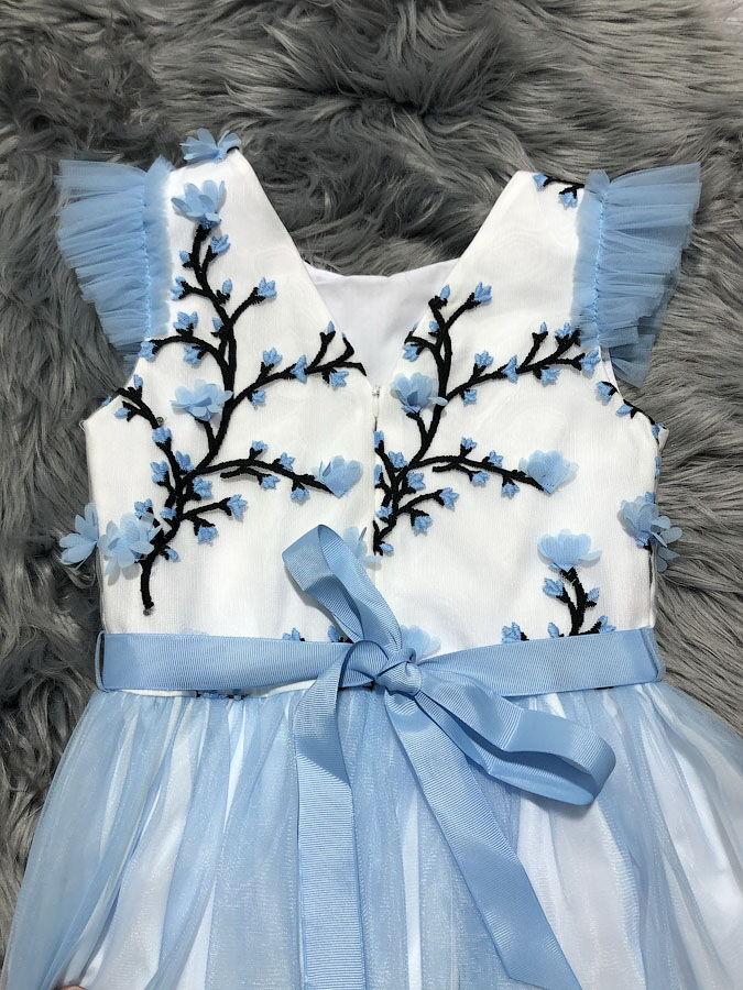 Нарядное платье для девочки Mevis голубое 3404-02 - размеры