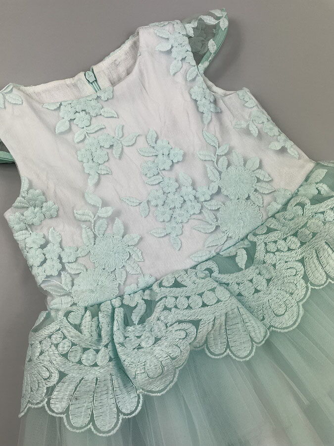Нарядное платье для девочки Mevis бирюзовое 2627-01 - фотография