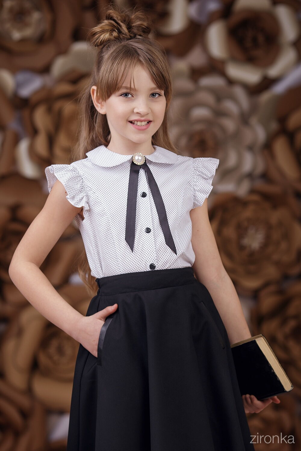 Блузка школьная с коротким рукавом Zironka горошек 3593-2 - цена