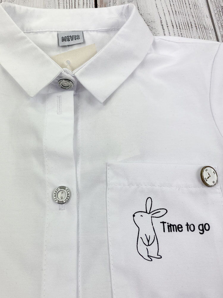 Рубашка для девочки Mevis Time to go белая 4134-01 - картинка