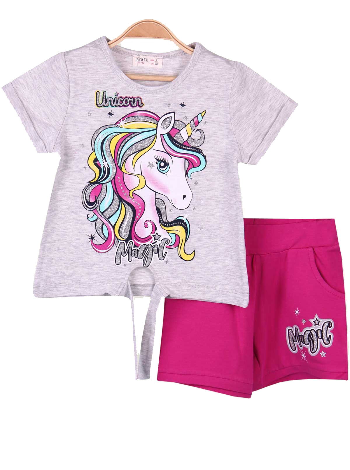 Комплект футболка и шорты для девочки Breeze Unicorn Magic серый 14999 - цена