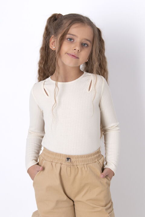Лонгслив в рубчик Mevis кремовый 4912-05 - цена