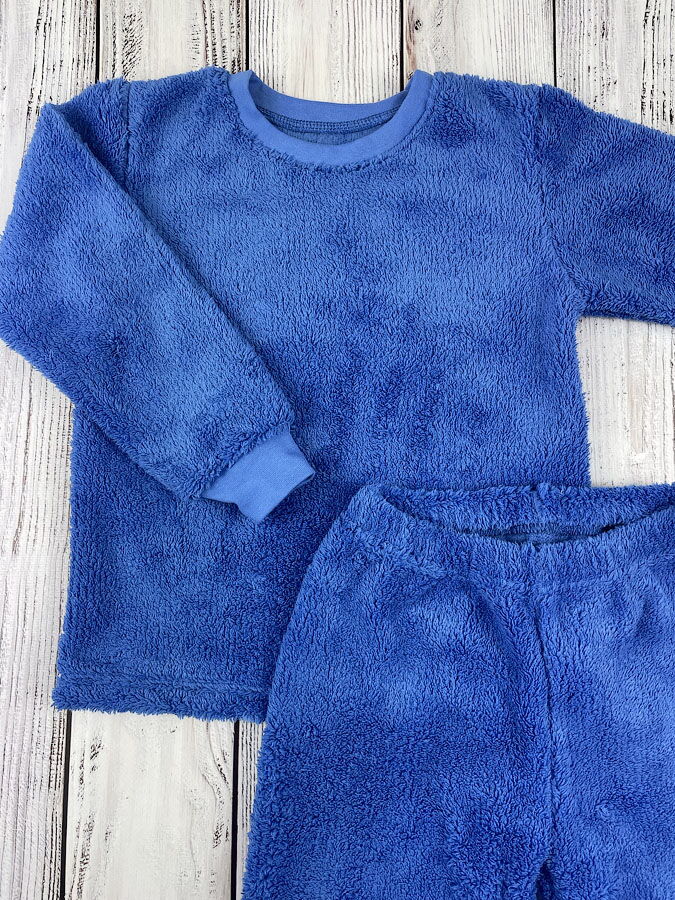Теплая пижама для мальчика вельсофт махра Фламинго синий 855-905 - фотография