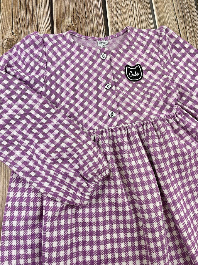 Платье для девочки Mevis Клетка фиолетовое 3978-06 - размеры