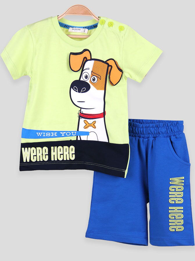 Комплект футболка и шорты для мальчика Breeze Собачка салатовый 14408 - фотография