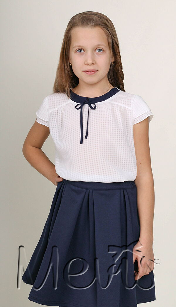 Блузка с коротким рукавом для девочки MEVIS молочная 2067 - цена