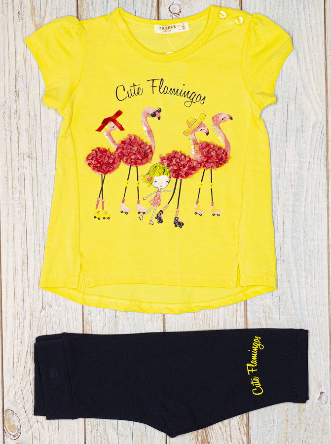Комплект футболка и бриджи для девочки Breeze Cute Flamingos желтый 13490 - цена