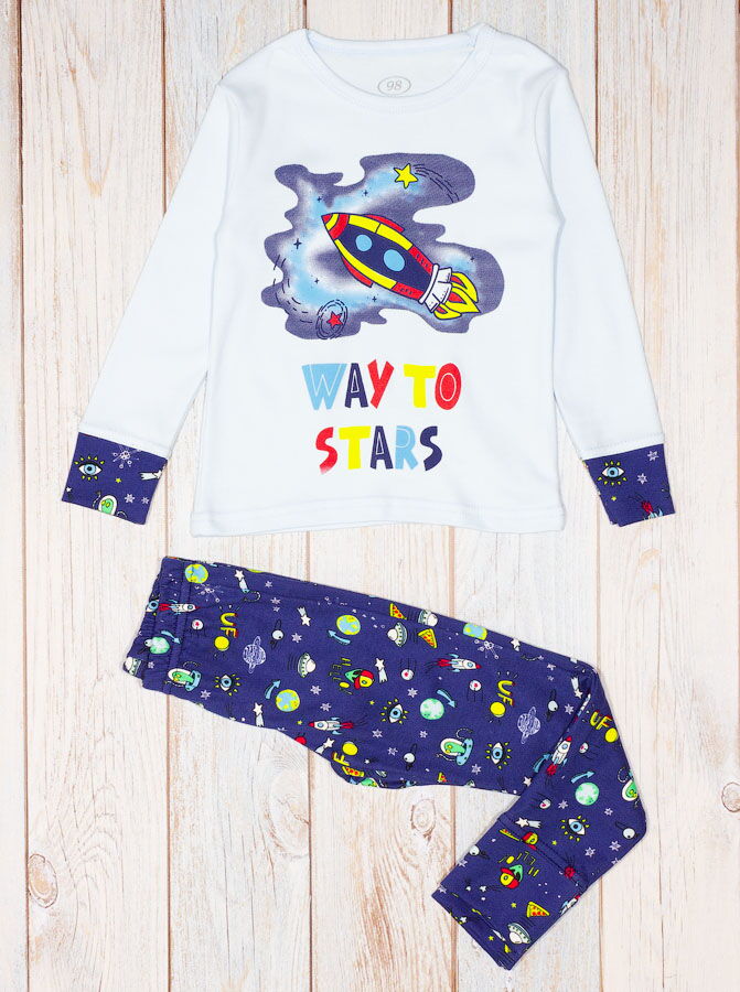 Пижама для мальчика Фламинго Ракета голубая 256-222 - цена