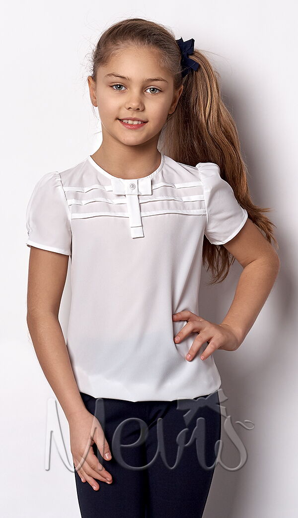 Блузка с коротким рукавом для девочки Mevis молочная 2304-01 - цена