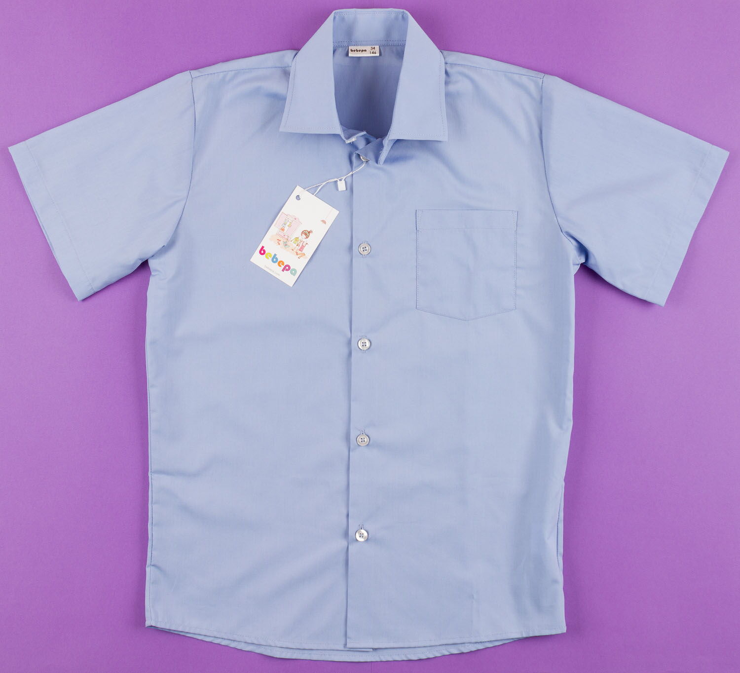 Рубашка с коротким рукавом для мальчика Bebepa синяя 1105-017 - размеры