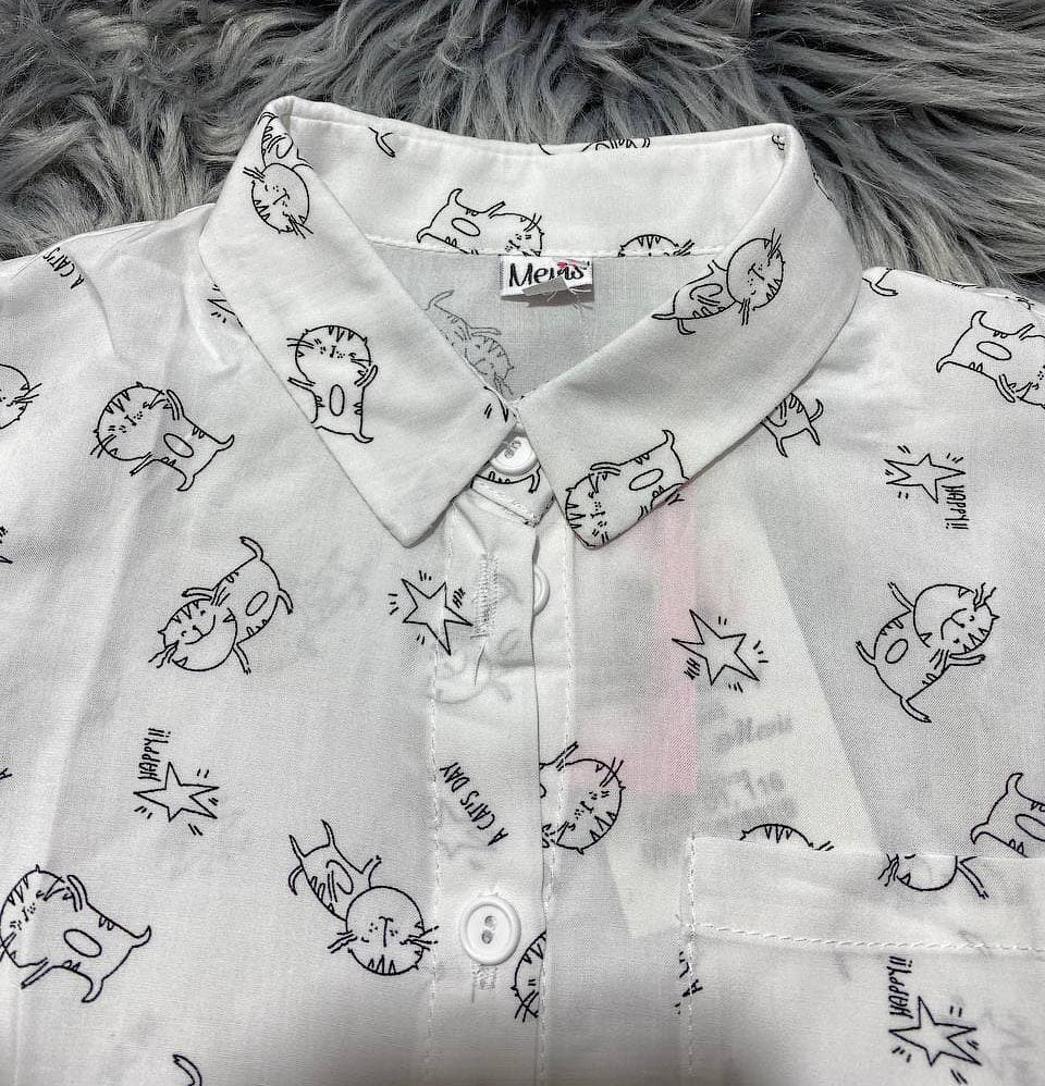Рубашка для девочки Mevis Котики белая 3668-01 - размеры