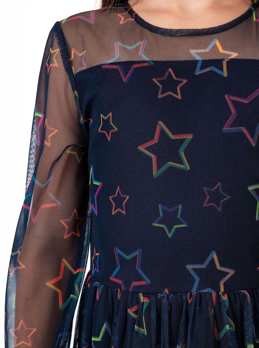 Нарядное платье для девочки Mevis Звездочки темно-синее 4064-01 - фото