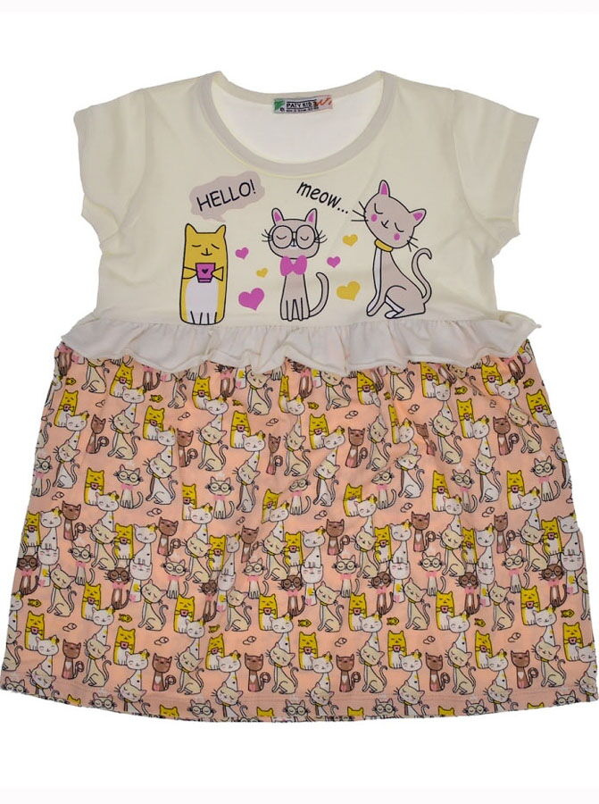 Платье для девочки PATY KIDS Котики молочное 51328 - фото