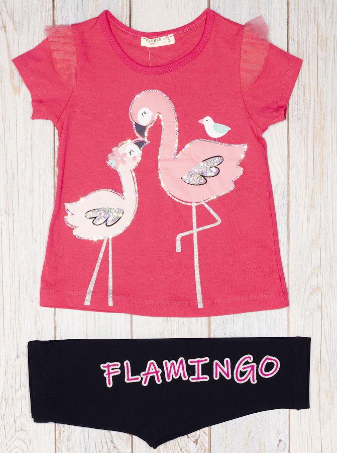Комплект футболка и бриджи для девочки Breeze Фламинго малиновый 14319 - цена