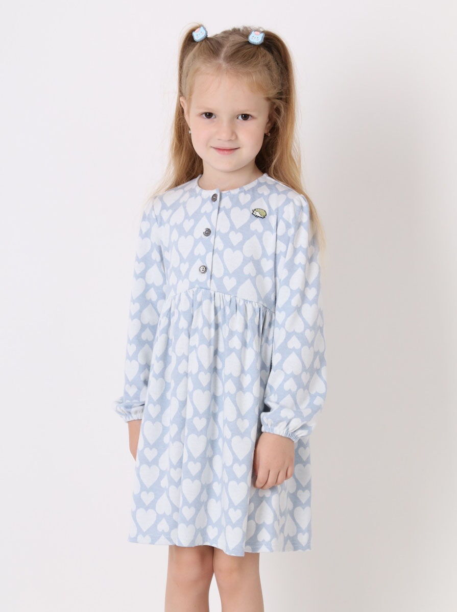Трикотажное платье для девочки Mevis Сердечки голубое 3921-02 - фото