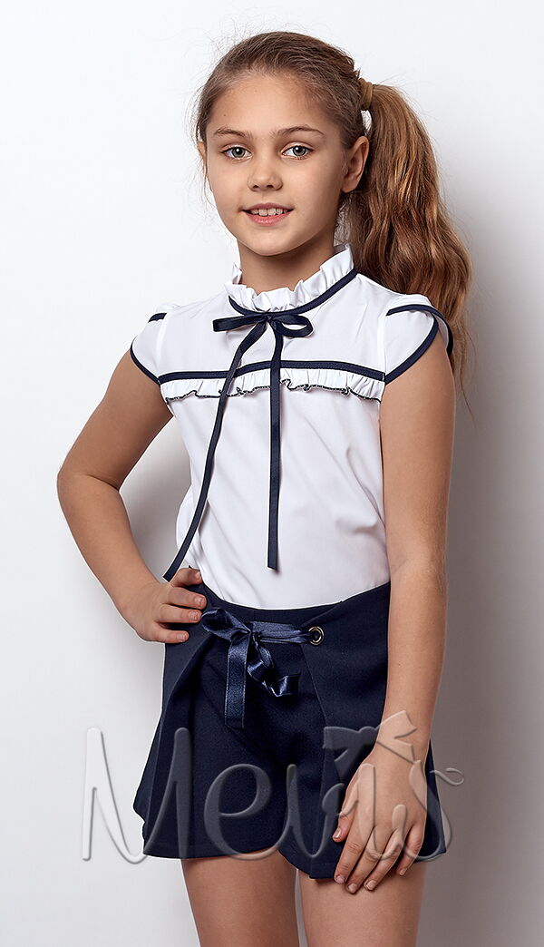 Блузка с коротким рукавом для девочки Mevis белая 2424-02 - цена