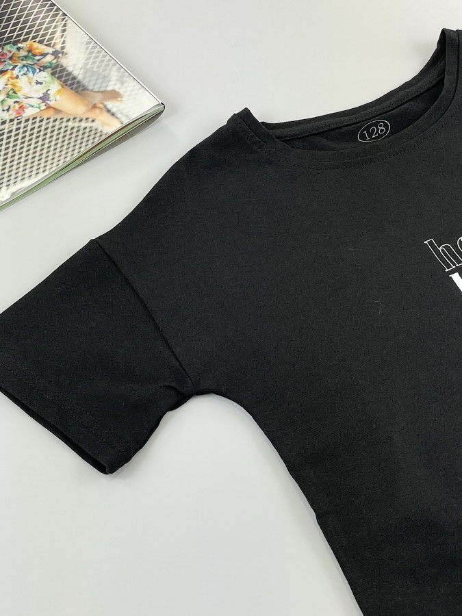 Футболка для девочки Фламинго HEY черная 787-417 - фотография