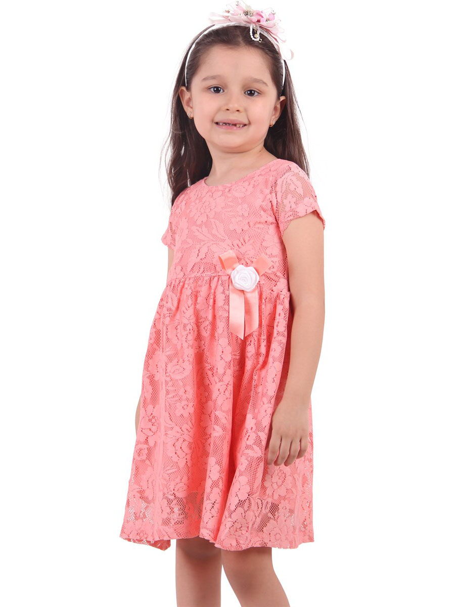 Кружевное платье для девочки Breeze персиковое 12478 - цена