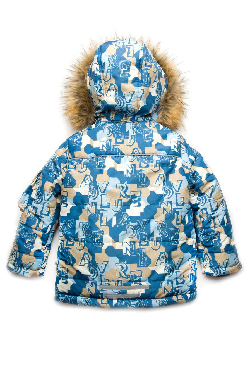 Куртка зимняя для мальчика Модный карапуз Буквы синяя 03-00735 - фото