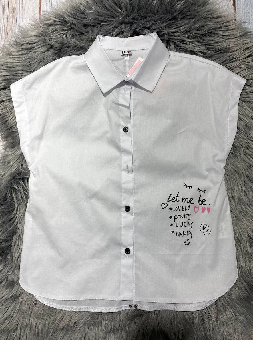 Блузка с коротким рукавом для девочки Mevis белая 3833-01 - размеры