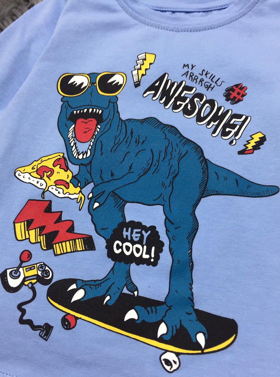 Реглан для мальчика Фламинго Динозавр голубой 186-416 - фото