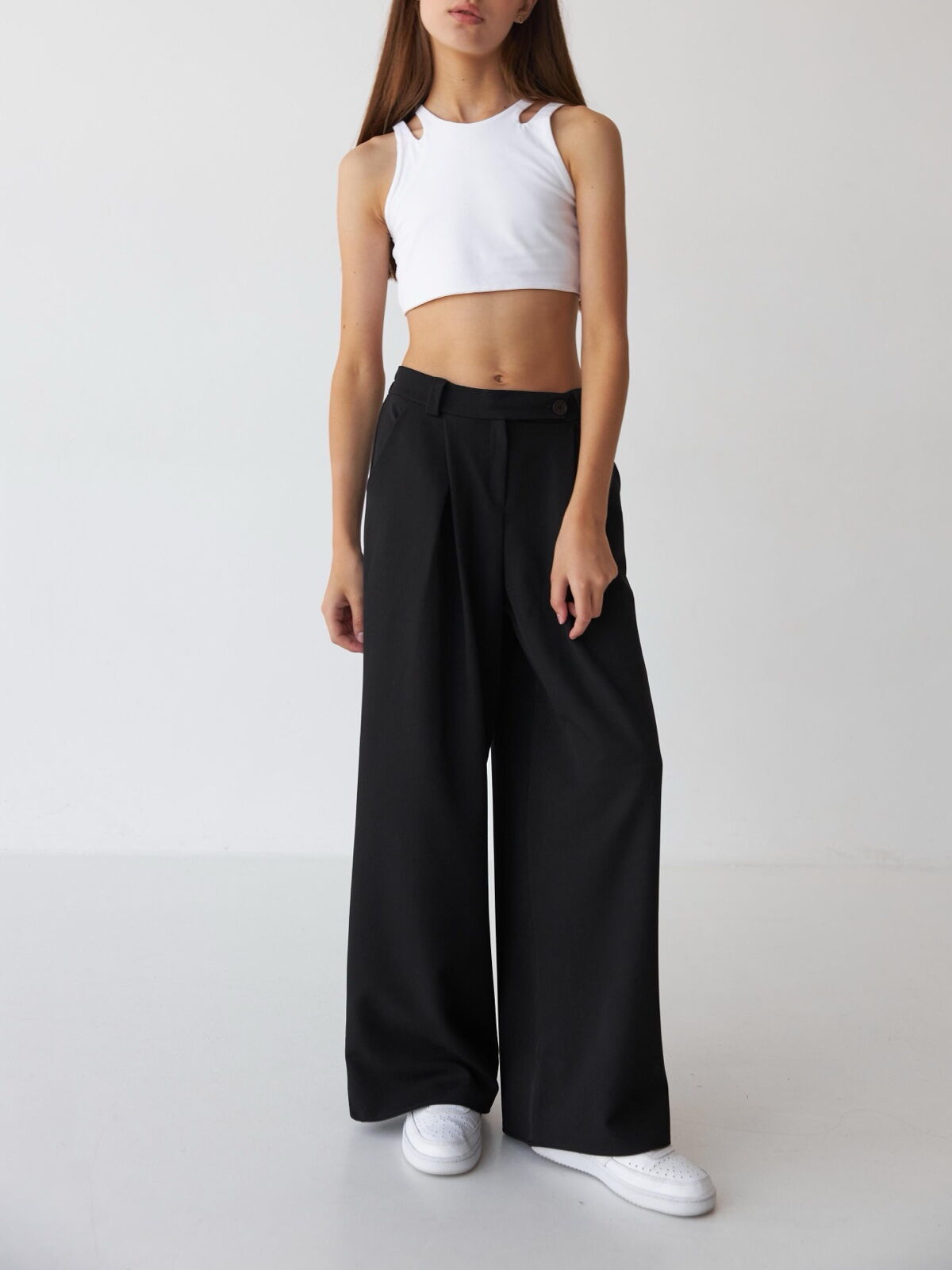 Брюки-палаццо для девочки трикотаж Valza черные 5106 - фото