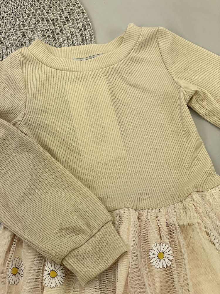 Нарядное платье для девочки Mevis Ромашки бежевое 5063-01 - купить