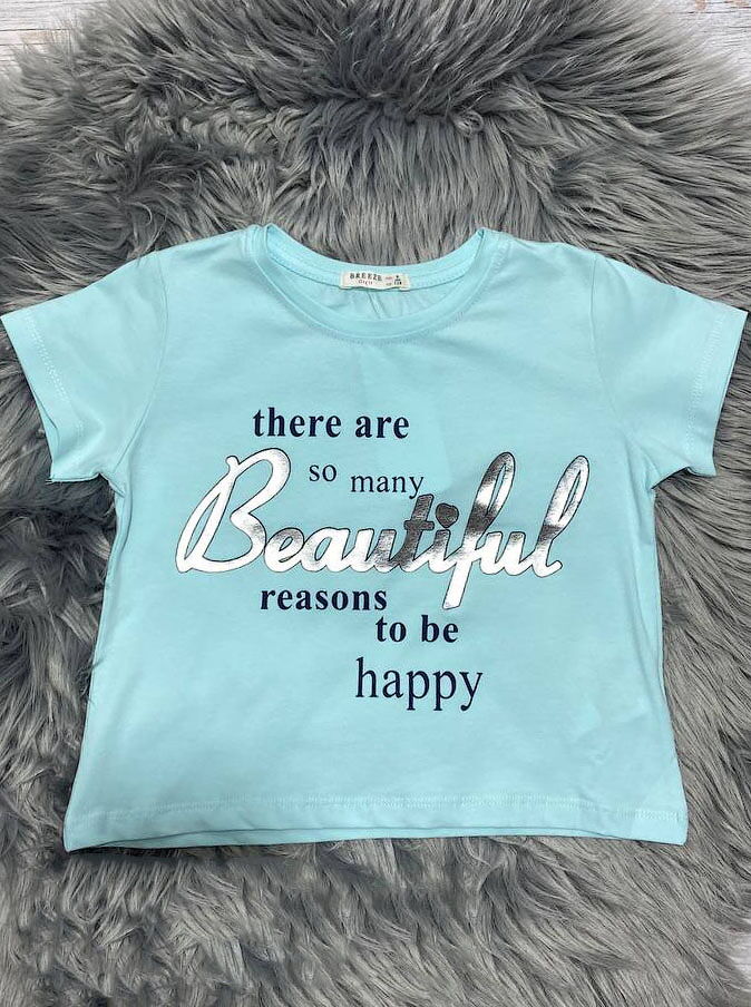 Топ-футболка для девочки Breeze Beautiful голубой 14577 - цена